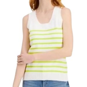 Style & Co Yellow and White Sleeveless Striped Sweater-Knit Tank Size Medium